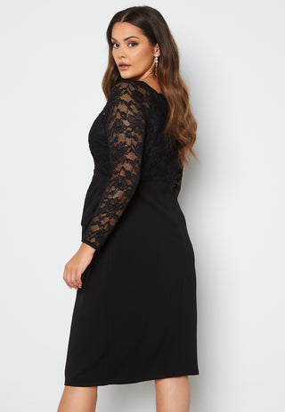 Long Sleeve Lace Trim Midi Dress