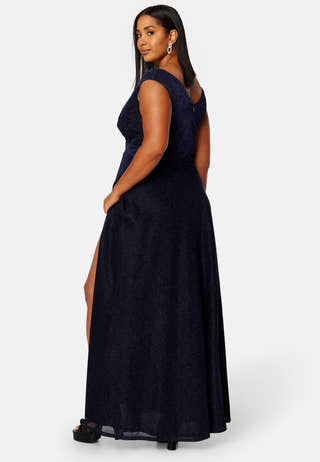 Glitter Wrap Front Maxi Curve Dress With Split