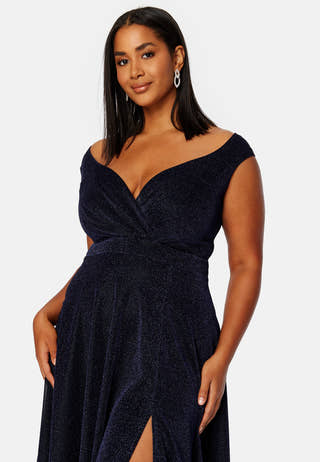 Glitter Wrap Front Maxi Curve Dress With Split