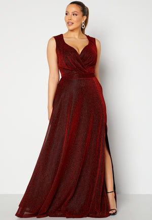 Glitter Wrap Front Maxi Curve Dress With Split