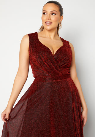 Glitter Wrap Front Maxi Curve Dress With Split