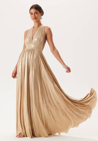 Deep V Neck Metallic Dress