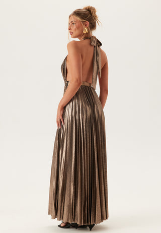 Deep V Plissert Halterneck Maxikjole