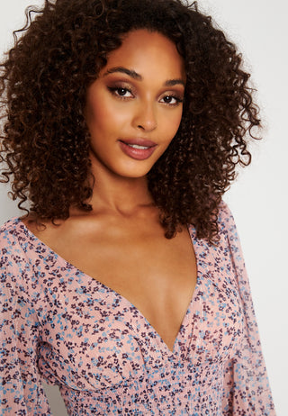 Ditsy Long Sleeve Shirred Maxi Dress