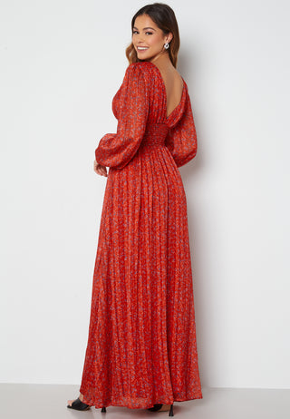 Ditsy Long Sleeve Shirred Maxi Dress