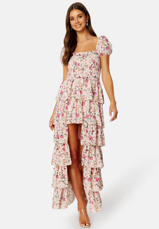 Floral Chiffon Tiered Smock Maxi Dress