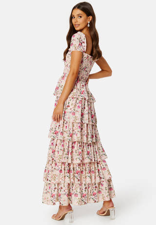 Floral Chiffon Tiered Smock Maxi Dress