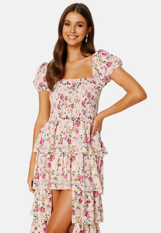 Floral Chiffon Tiered Smock Maxi Dress