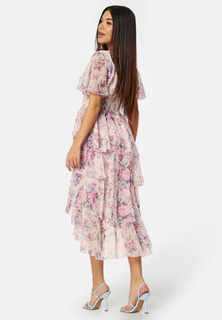 Floral Flutter Tiered High Low Dress