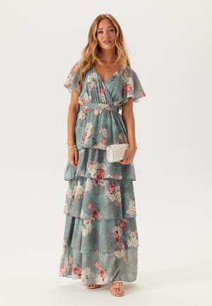 Blomstrete Maxi Kjole med Volanger