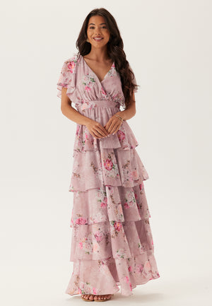 Blomstrete Maxi Kjole med Volanger