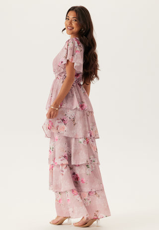 Blomstrete Maxi Kjole med Volanger