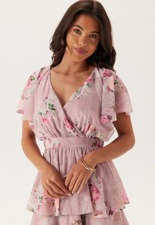 Blomstrete Maxi Kjole med Volanger