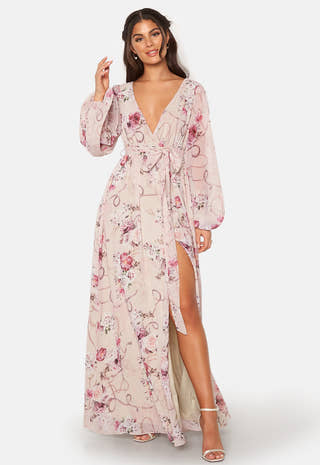 Floral Long Sleeve Chiffon Maxi Dress