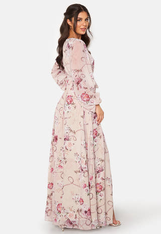 Floral Long Sleeve Chiffon Maxi Dress