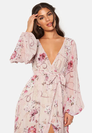 Floral Long Sleeve Chiffon Maxi Dress