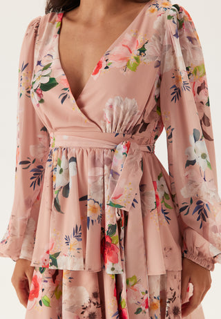 Floral Long Sleeve Tiered Skater Dress