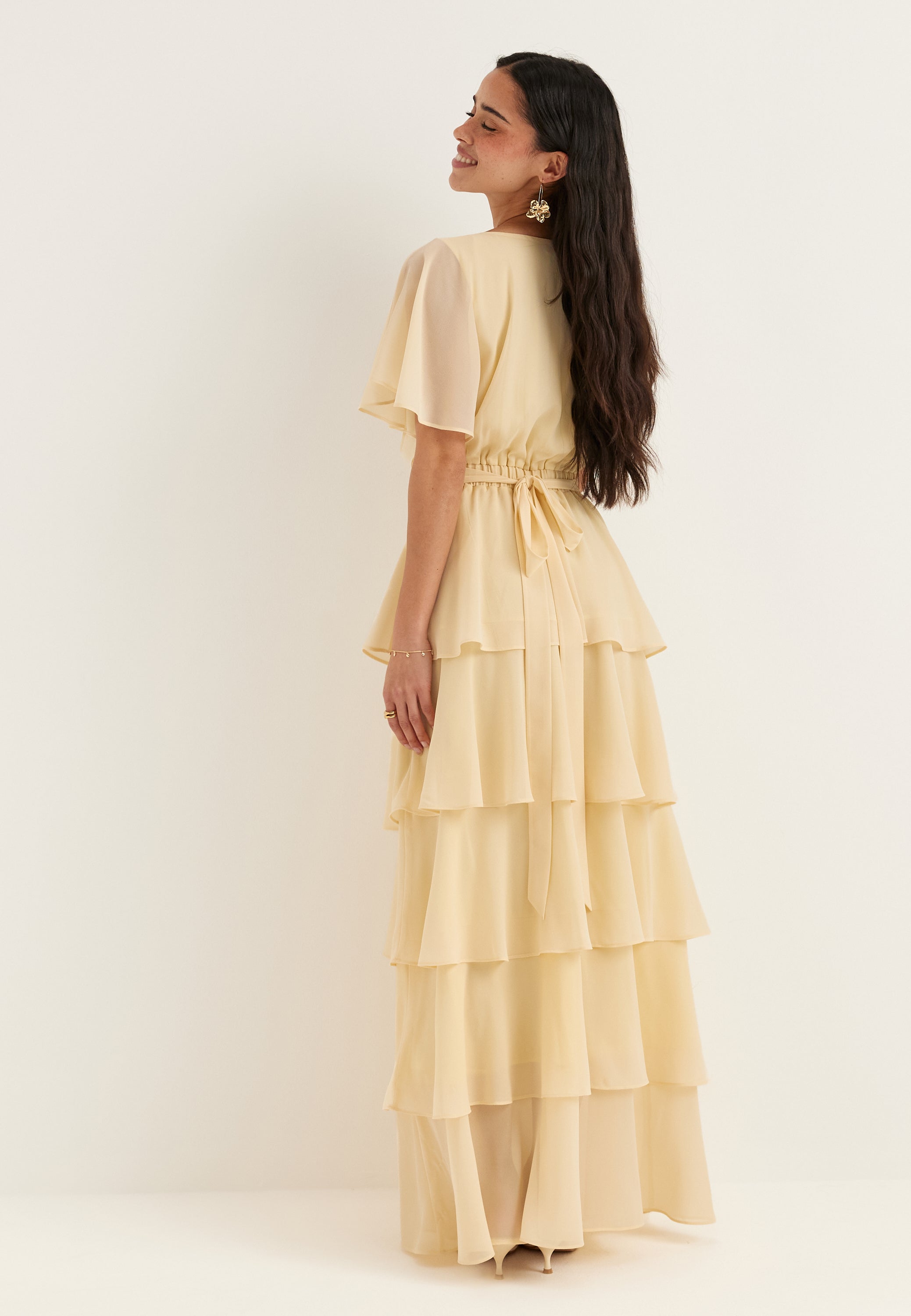 Goddiva Flutter Chiffon Tiered Maxi Dress Bridesmaid dresses Yellow Goddiva Flutter Chiffon Tiered Maxi Dress Bridesmaid dresses Yellow