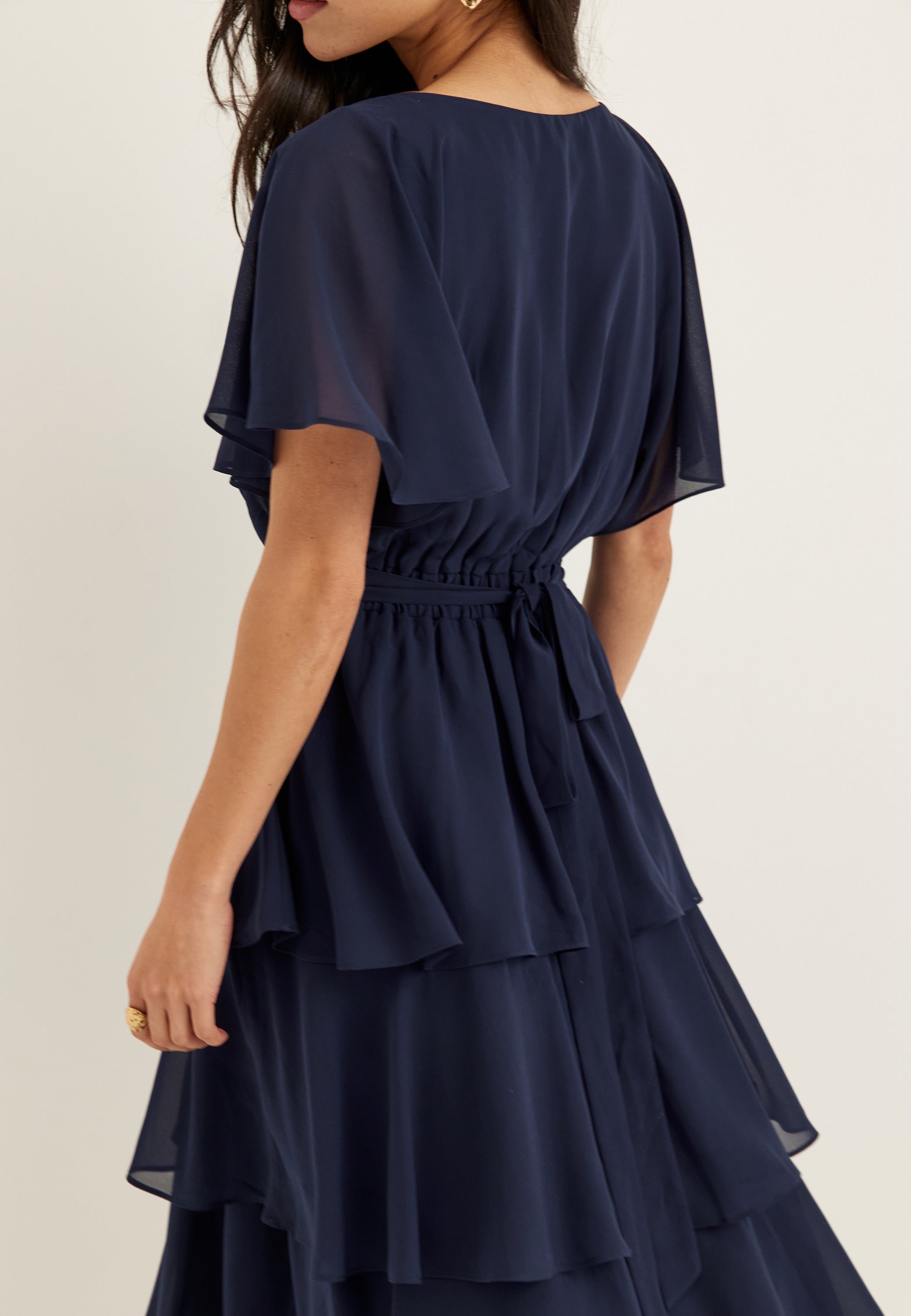 Goddiva  Flutter Chiffon Tiered Maxi Dress  Blue  Blue