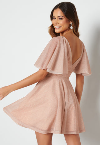 Flutter Sleeve Glitter Skater Dress