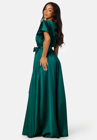 Flutter Sleeve Satin Maxi Dress