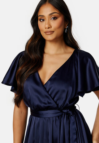Flutter Sleeve Satin Maxi Dress