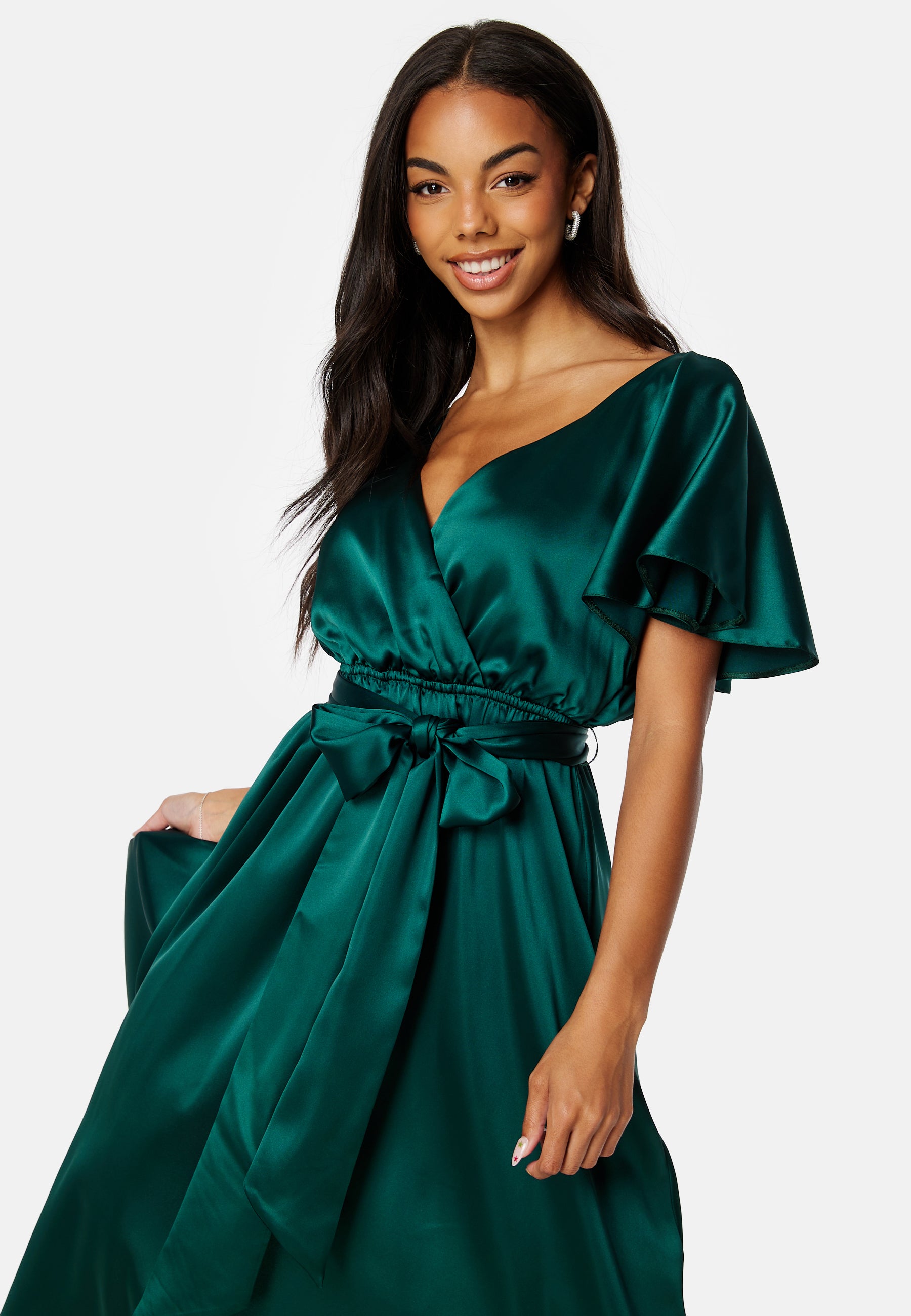 flutter sleeve satin midi dress Goddiva – Flutter Sleeve Satin Midi Dress – campaign-outlet – Green