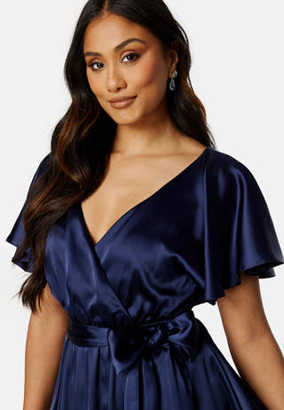 Flutter Sleeve Satin Midi Dress
