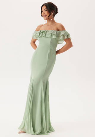 Frilly Chiffon Off Shoulder Maxi Dress