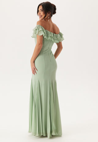 Frilly Chiffon Off Shoulder Maxi Dress