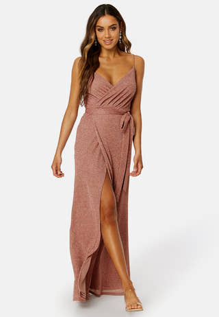 Glitter Wrap Front Maxi Dress