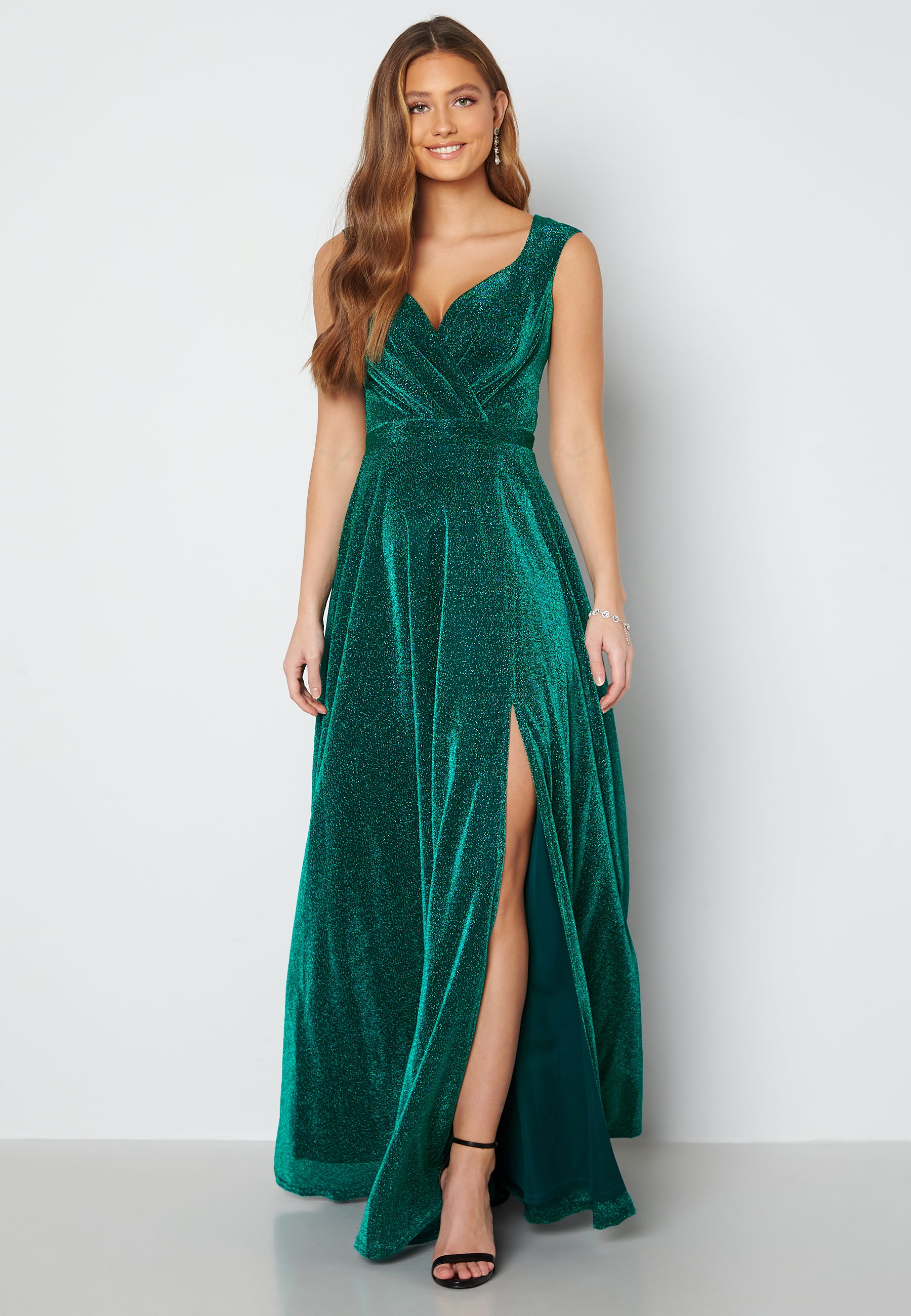 Goddiva Glitter Wrap Maxi Dress Ball gowns Green Goddiva Glitter Wrap Maxi Dress Ball gowns Green