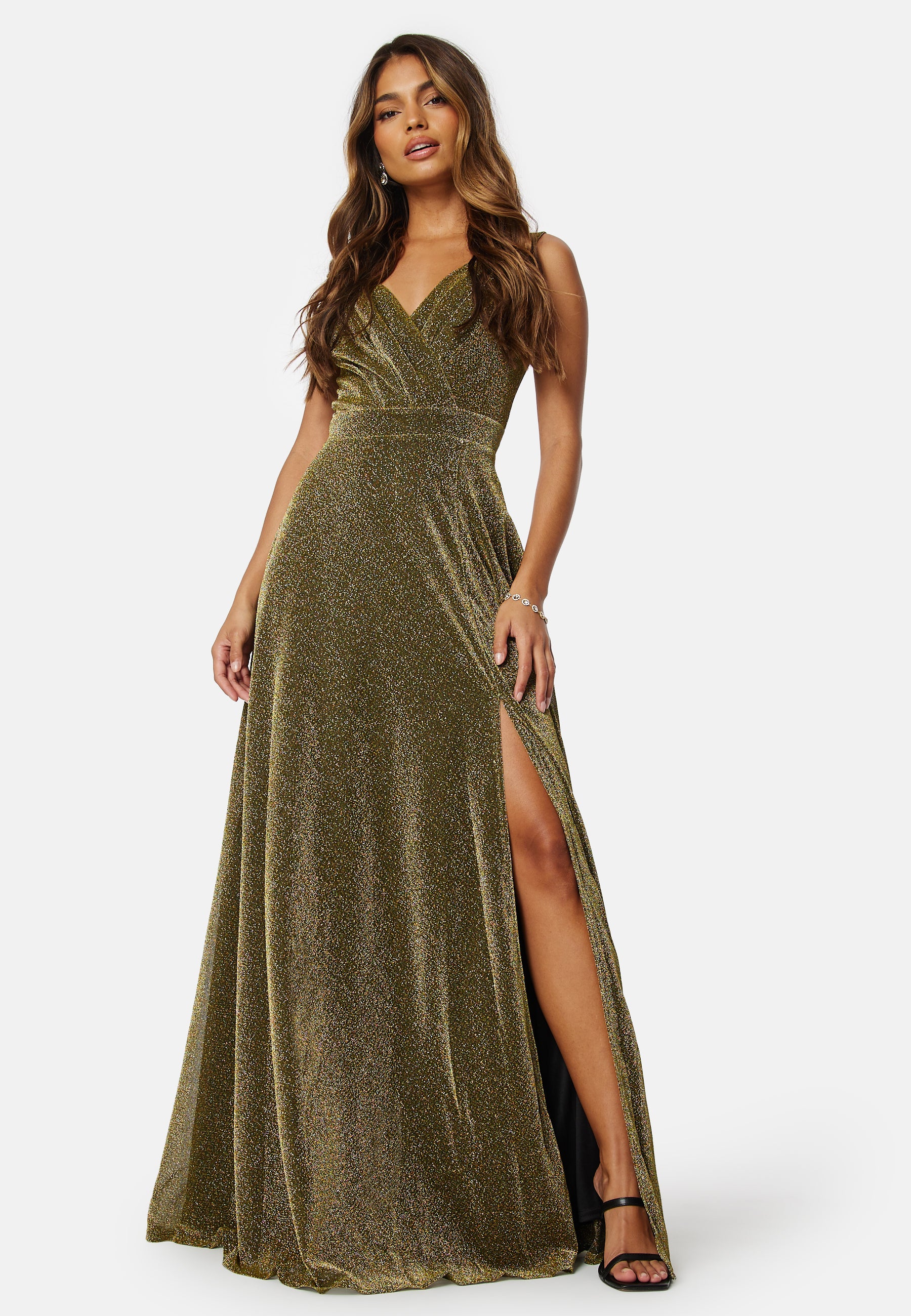 Goddiva Glitter Wrap Maxi Dress Ball gowns Gold Goddiva Glitter Wrap Maxi Dress Ball gowns Gold