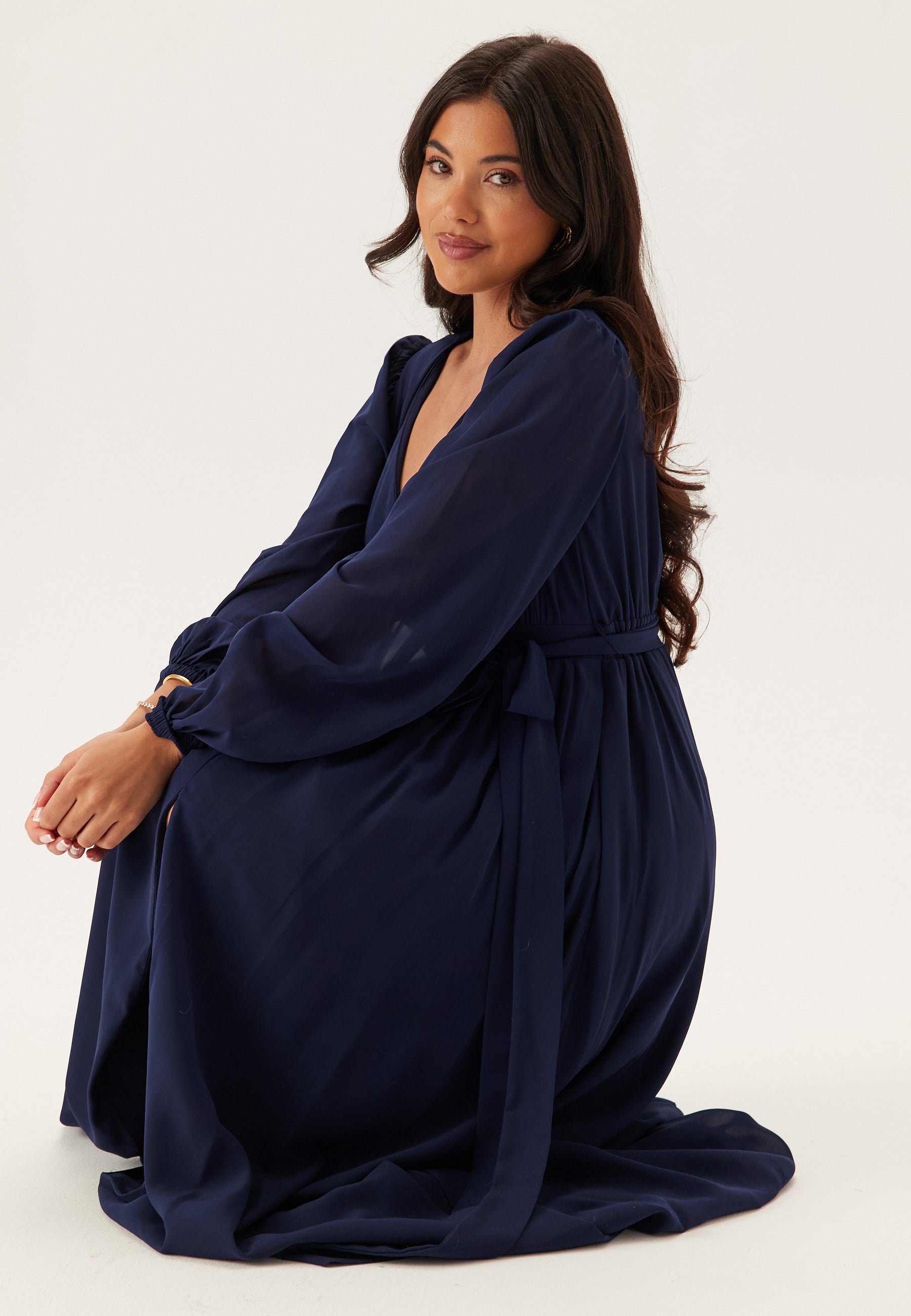 Goddiva Long Sleeve Chiffon Dress Blue Blue Goddiva Long Sleeve Chiffon Dress Blue Blue
