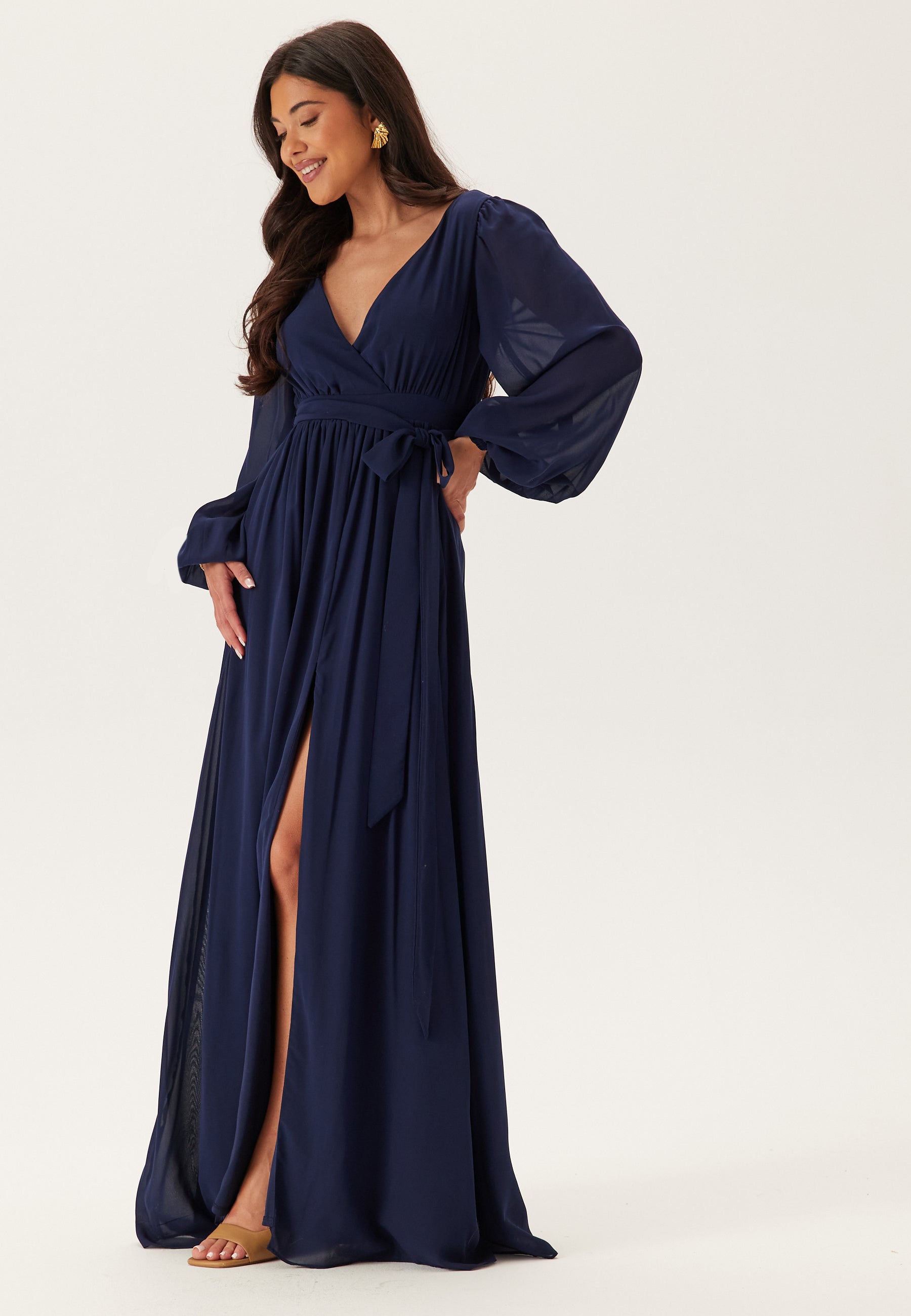 Goddiva Long Sleeve Chiffon Dress Blue Blue Goddiva Long Sleeve Chiffon Dress Blue Blue