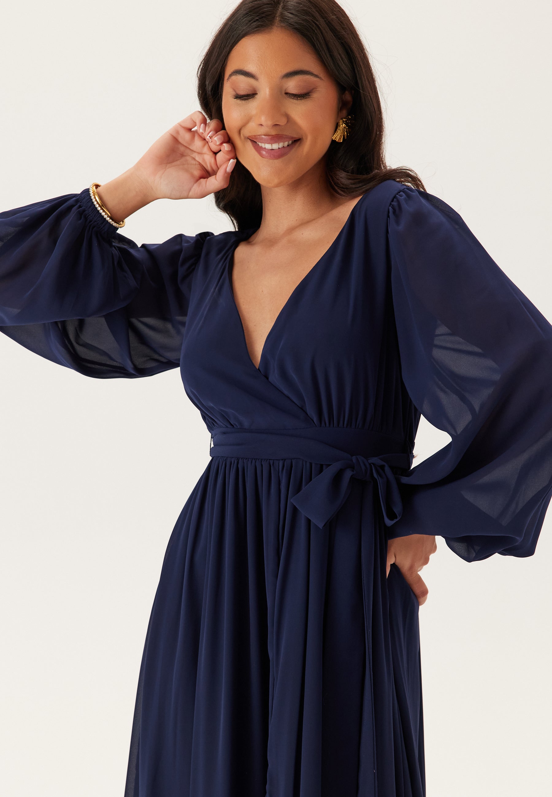 Goddiva Long Sleeve Chiffon Dress Blue Blue Goddiva Long Sleeve Chiffon Dress Blue Blue