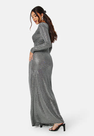 Long Sleeve Sequin Maxi Dress With Split