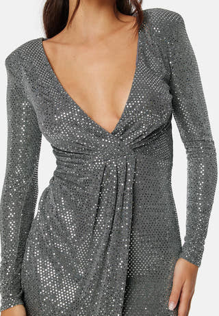 Long Sleeve Sequin Maxi Dress With Split