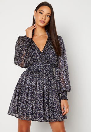 Long Sleeve Shirred Skater Dress