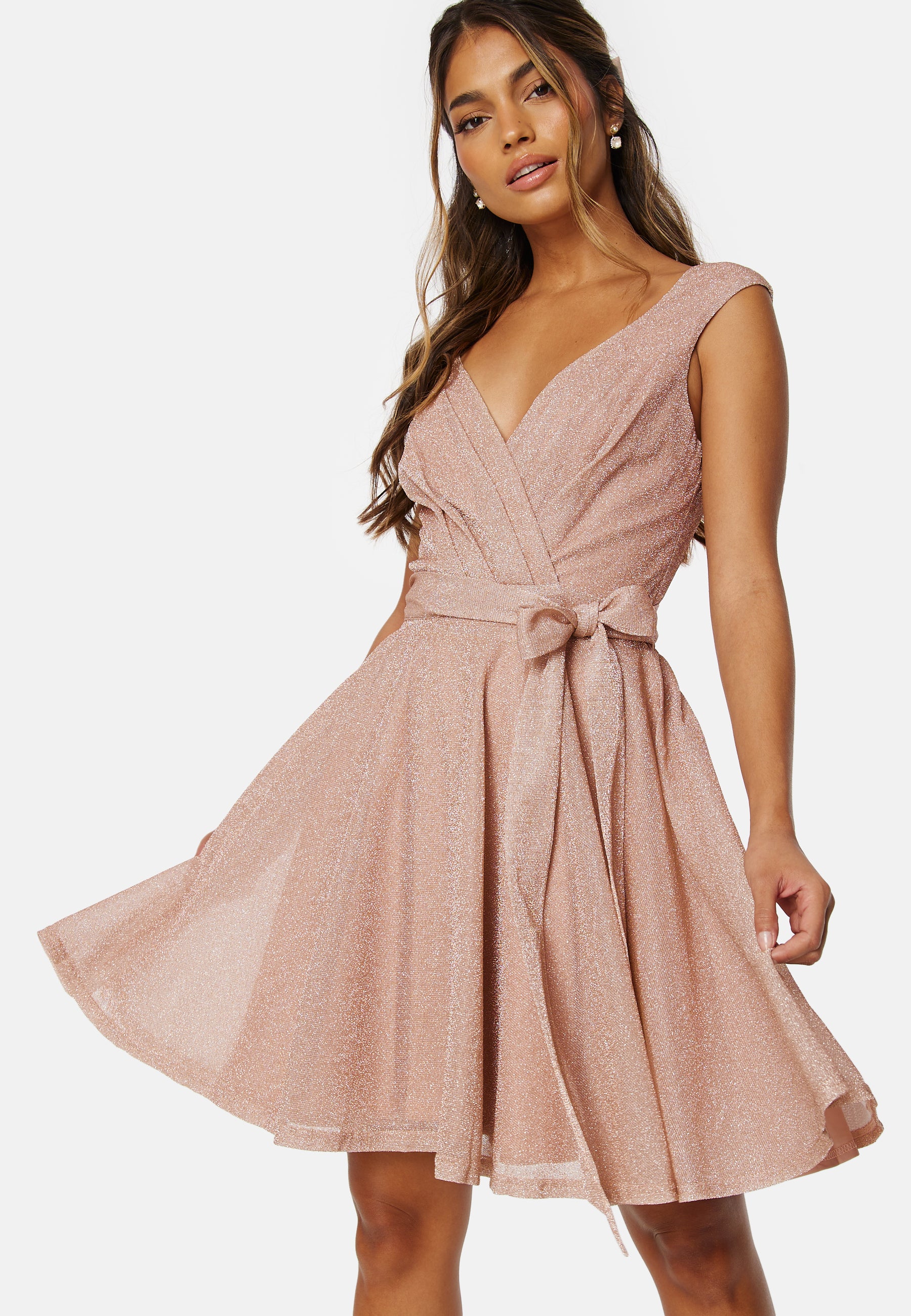 nude skater dress Square Neck Button Decor Skater Dress in Nude Pink