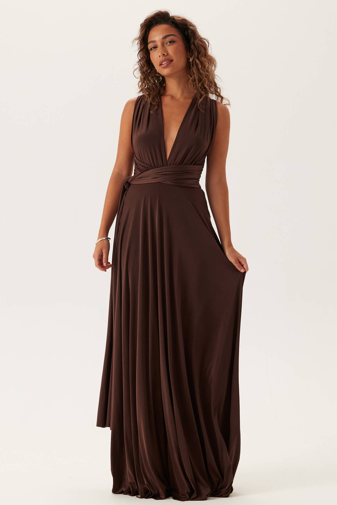 Goddiva – Multi Tie Maxi Dress – Bridesmaid dresses – Brown