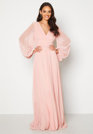 Pleated Balloon Sleeve Maxi Dress