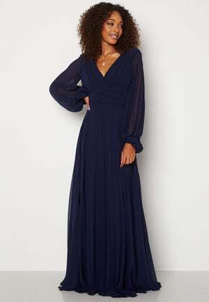 Pleated Balloon Sleeve Maxi Dress