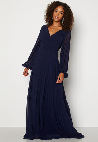 Pleated Balloon Sleeve Maxi Dress