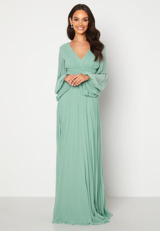 Pleated Balloon Sleeve Maxi Dress