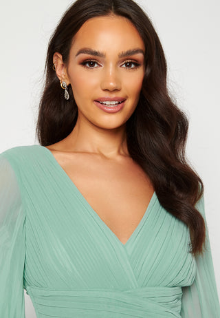 Pleated Balloon Sleeve Maxi Dress