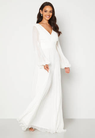 Pleated Balloon Sleeve Maxi Dress White