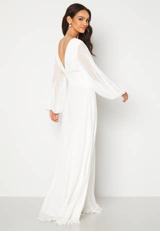 Pleated Balloon Sleeve Maxi Dress White