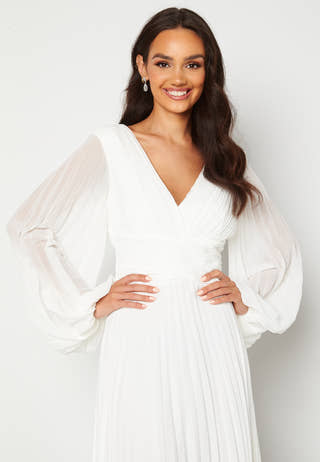Pleated Balloon Sleeve Maxi Dress White
