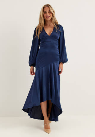 Satin Balloon Sleeve High Low
